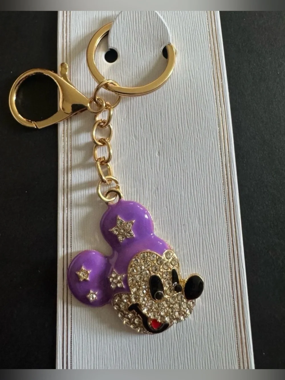 NWT Gold & Purple Crystal Mickey-Style Keychain Bag Charm